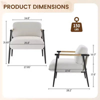 Fauteuil confortable, fauteuil d'appoint moderne avec cadre en métal, fauteuil de lecture douillet avec coussin moelleux et accoudoir en bois pour chambre à coucher, salon, marron