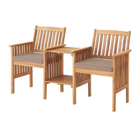Banc double extérieur en bois d'acacia Bristol, table intégrée, résistant aux intempéries, finition naturelle, pour porche, 60 po L x 23 po P x 35 po H, assise : 19 po L x