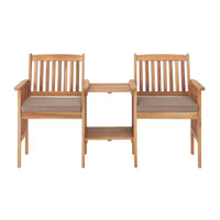 Banc double extérieur en bois d'acacia Bristol, table intégrée, résistant aux intempéries, finition naturelle, pour porche, 60 po L x 23 po P x 35 po H, assise : 19 po L x