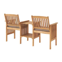 Banc double extérieur en bois d'acacia Bristol, table intégrée, résistant aux intempéries, finition naturelle, pour porche, 60 po L x 23 po P x 35 po H, assise : 19 po L x