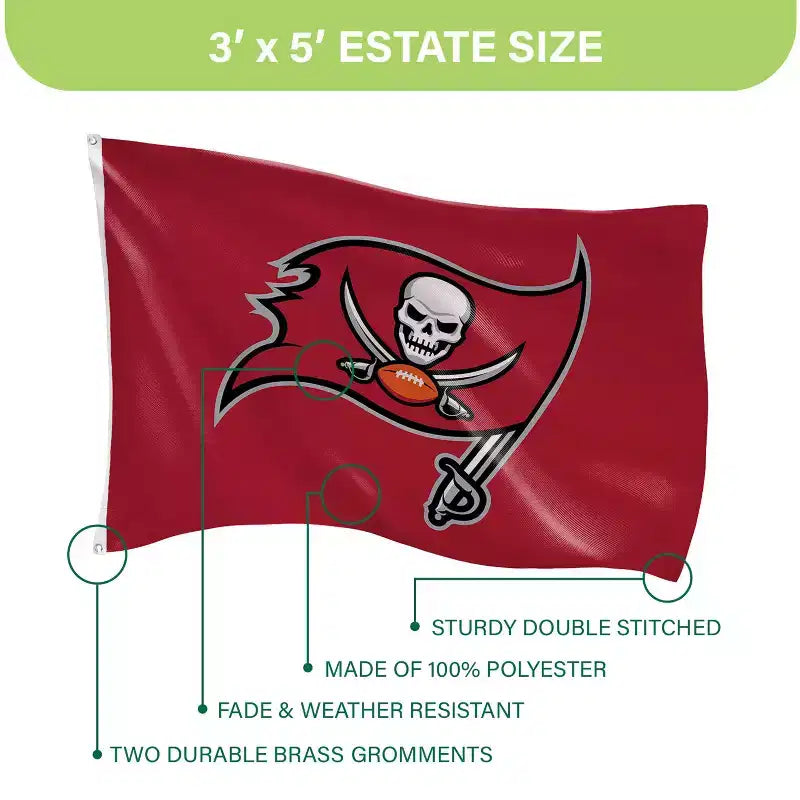 Drapeau d'extérieur durable NFL Tampa Bay Buccaneers 3 x 5 avec œillets | Drapeau et bannière d'équipe de sport | Drapeau de décoration murale intérieure