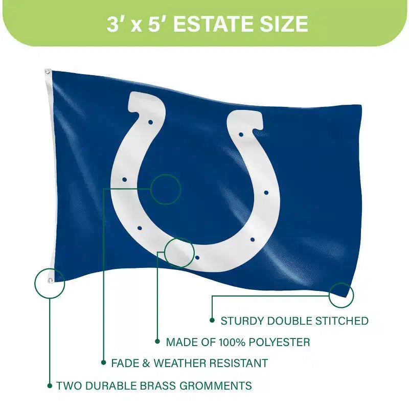 NFL Indianapolis Colts Drapeau de maison durable extérieur 3 x 5 avec œillets | drapeau et bannière d'équipe sportive | drapeau décoratif mural intérieur