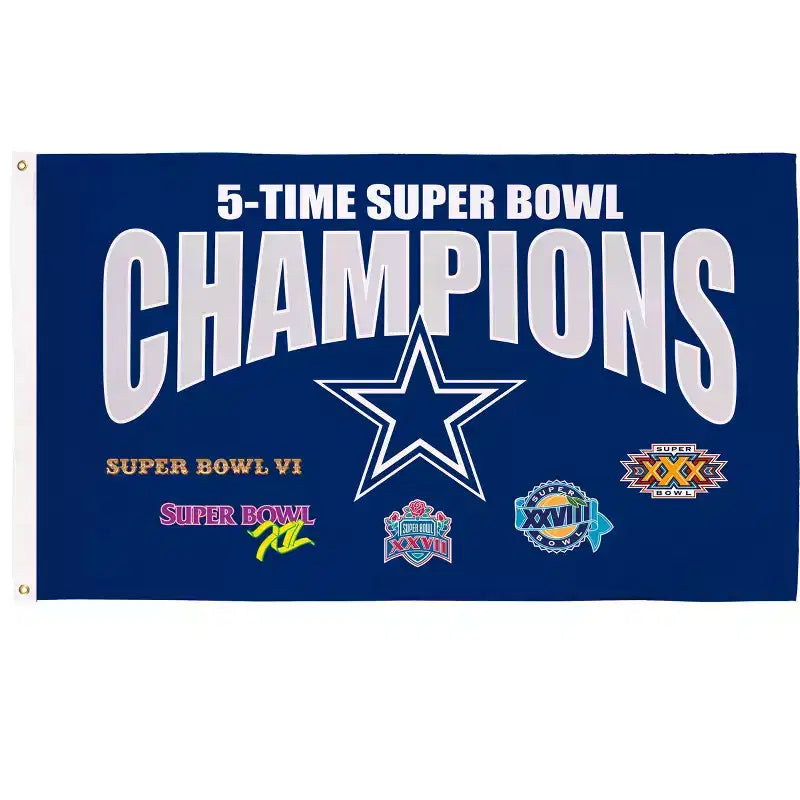 Drapeau 3x5 des Cowboys de Dallas de la NFL, multiples victoires au Super Bowl, avec œillets | Extérieur et Intérieur | Drapeau et bannière robustes