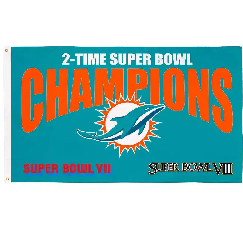 NFL Miami Dolphins Drapeau multi-victoires champions du Super Bowl 3x5 pour l'extérieur avec œillets | extérieur et intérieur | drapeau et bannière robustes