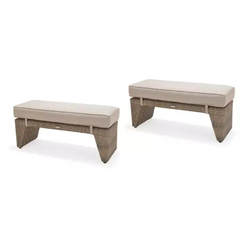 Amazonia Ensemble de 2 bancs de pique-nique de patio en résine tressée résistante aux intempéries avec coussin