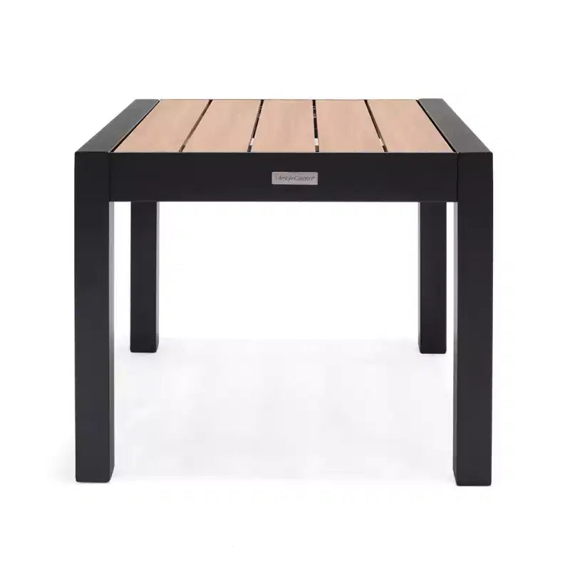Table d'appoint carrée de patio Amazonia en aluminium antirouille avec texture bois, noire