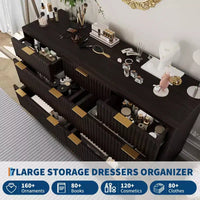 Commode COZONY 54 po de large à 7 tiroirs cannelés, commode moderne en bois incurvé avec rangement de table