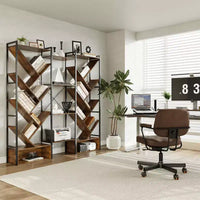 Étagère moderne triple à 6 niveaux 24 étagères ouvertes, grande bibliothèque industrielle en bois Meuble de rangement pour salon, maison, bureau