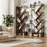 Étagère moderne triple à 6 niveaux 24 étagères ouvertes, grande bibliothèque industrielle en bois Meuble de rangement pour salon, maison, bureau