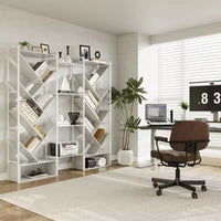 Étagère moderne triple à 6 niveaux 24 étagères ouvertes, grande bibliothèque industrielle en bois Meuble de rangement pour salon, maison, bureau