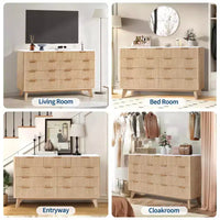 Commode COZONY 54 po de large à 9 tiroirs, coffre moderne en bois avec motif ondulé cannelé et poignées métalliques