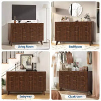 Commode COZONY 54 po de large à 9 tiroirs, coffre moderne en bois avec motif ondulé cannelé et poignées métalliques