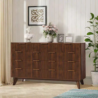 COZONY 54 Wide 9 Drawer Dresser, Modern Wooden Chest with Fluted Wave Design and Metal Handles