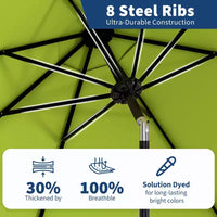 Parasol de patio 10 pi avec manivelle et inclinaison à bouton-poussoir, 8 baleines robustes, indice de protection solaire 50+, protection UV, parasol de marché extérieur étanche