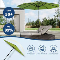 Parasol de patio 10 pi avec manivelle et inclinaison à bouton-poussoir, 8 baleines robustes, indice de protection solaire 50+, protection UV, parasol de marché extérieur étanche