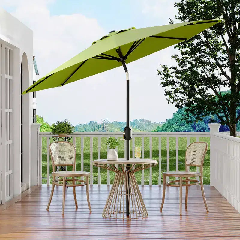 Parasol de patio de 3 mètres avec manivelle et bouton d'inclinaison. 8 baleines robustes, protection UV 50+, imperméable, parasol de jardin.