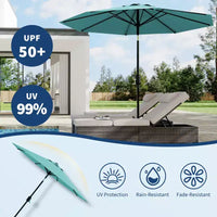 Parasol de patio 10 pi avec manivelle et inclinaison à bouton-poussoir, 8 baleines robustes, indice de protection solaire 50+, protection UV, parasol de marché extérieur étanche