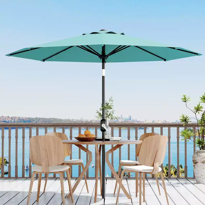 Parasol de patio de 3 mètres avec manivelle et bouton d'inclinaison. 8 baleines robustes, protection UV 50+, imperméable, parasol de jardin.
