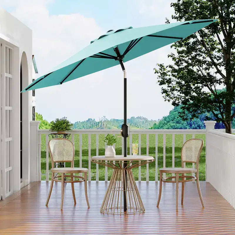 Parasol de patio de 3 mètres avec manivelle et bouton d'inclinaison. 8 baleines robustes, protection UV 50+, imperméable, parasol de jardin.