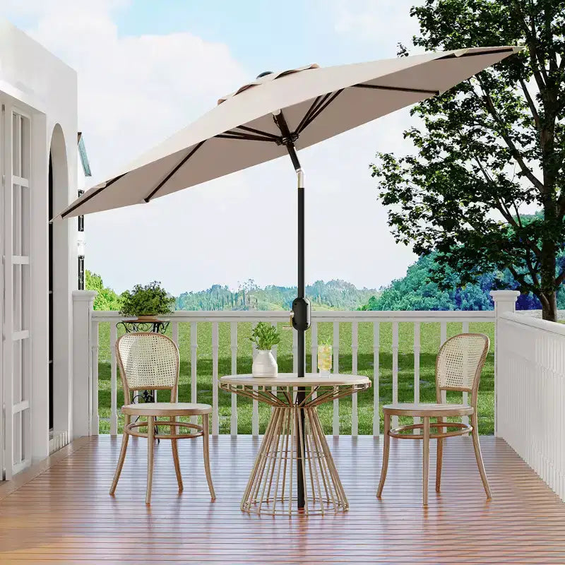 Parasol de patio 10 pi avec manivelle et inclinaison à bouton-poussoir, 8 baleines robustes, indice de protection solaire 50+, protection UV, parasol de marché extérieur étanche