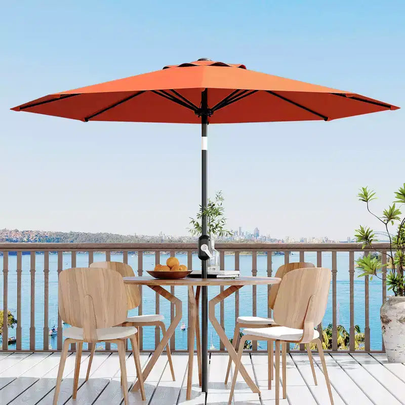 Parasol de patio 10 pi avec manivelle et inclinaison à bouton-poussoir, 8 baleines robustes, indice de protection solaire 50+, protection UV, parasol de marché extérieur étanche