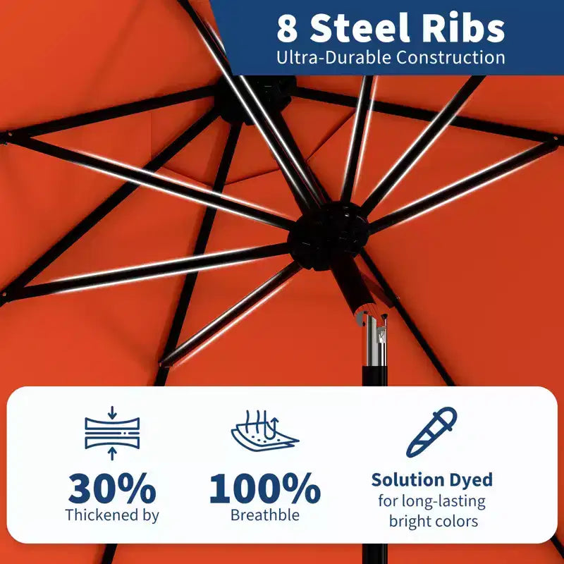 Parasol de patio 10 pi avec manivelle et inclinaison à bouton-poussoir, 8 baleines robustes, indice de protection solaire 50+, protection UV, parasol de marché extérieur étanche