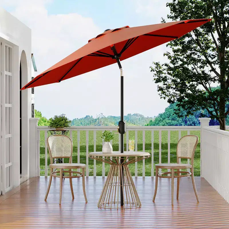 Parasol de patio 10 pi avec manivelle et inclinaison à bouton-poussoir, 8 baleines robustes, indice de protection solaire 50+, protection UV, parasol de marché extérieur étanche