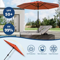 Parasol de patio 10 pi avec manivelle et inclinaison à bouton-poussoir, 8 baleines robustes, indice de protection solaire 50+, protection UV, parasol de marché extérieur étanche