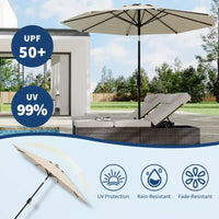 Parasol de patio 10 pi avec manivelle et inclinaison à bouton-poussoir, 8 baleines robustes, indice de protection solaire 50+, protection UV, parasol de marché extérieur étanche