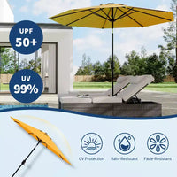 Parasol de patio 10 pi avec manivelle et inclinaison à bouton-poussoir, 8 baleines robustes, indice de protection solaire 50+, protection UV, parasol de marché extérieur étanche