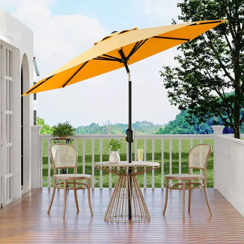 Parasol de patio 10 pi avec manivelle et inclinaison à bouton-poussoir, 8 baleines robustes, indice de protection solaire 50+, protection UV, parasol de marché extérieur étanche