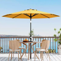 Parasol de patio 10 pi avec manivelle et inclinaison à bouton-poussoir, 8 baleines robustes, indice de protection solaire 50+, protection UV, parasol de marché extérieur étanche