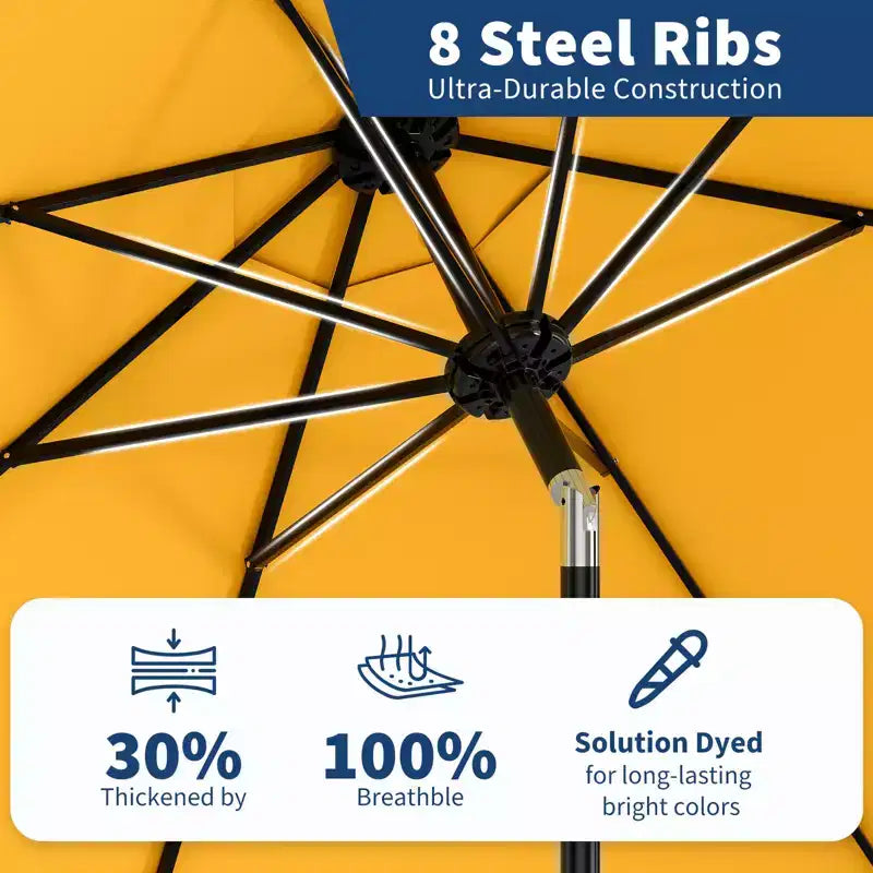 Parasol de patio 10 pi avec manivelle et inclinaison à bouton-poussoir, 8 baleines robustes, indice de protection solaire 50+, protection UV, parasol de marché extérieur étanche