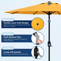 Parasol de patio 10 pi avec manivelle et inclinaison à bouton-poussoir, 8 baleines robustes, indice de protection solaire 50+, protection UV, parasol de marché extérieur étanche