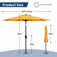 Parasol de patio 10 pi avec manivelle et inclinaison à bouton-poussoir, 8 baleines robustes, indice de protection solaire 50+, protection UV, parasol de marché extérieur étanche