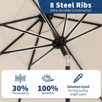 Parasol de patio 10 pi avec manivelle et inclinaison à bouton-poussoir, 8 baleines robustes, indice de protection solaire 50+, protection UV, parasol de marché extérieur étanche