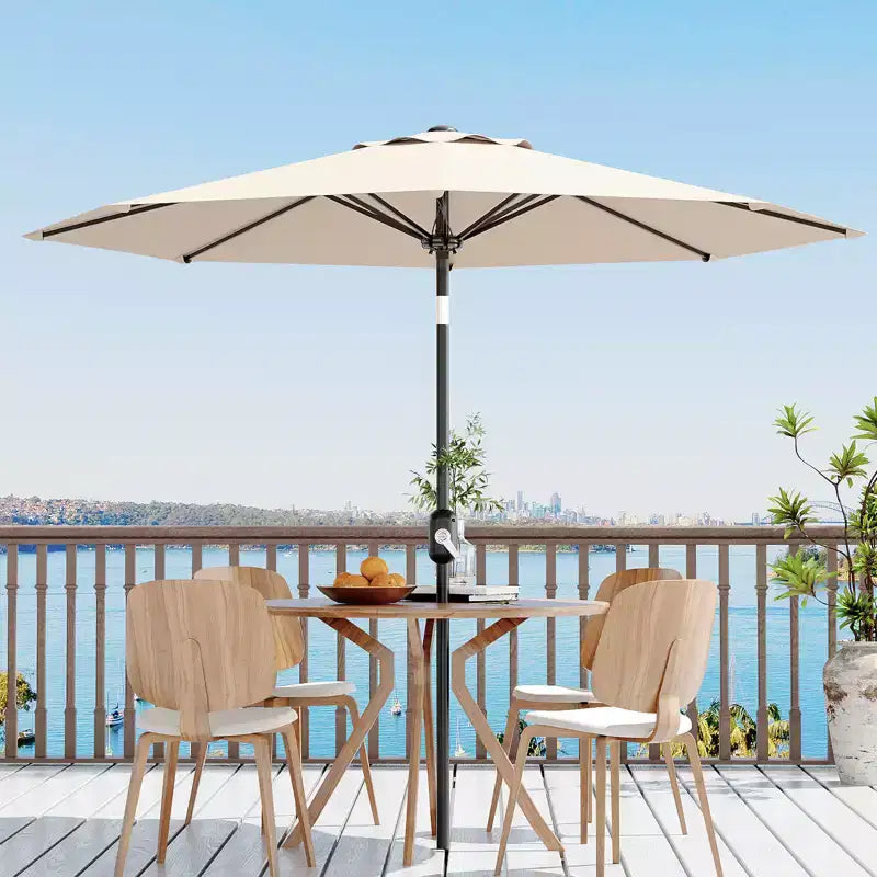 Parasol de patio 10 pi avec manivelle et inclinaison à bouton-poussoir, 8 baleines robustes, indice de protection solaire 50+, protection UV, parasol de marché extérieur étanche