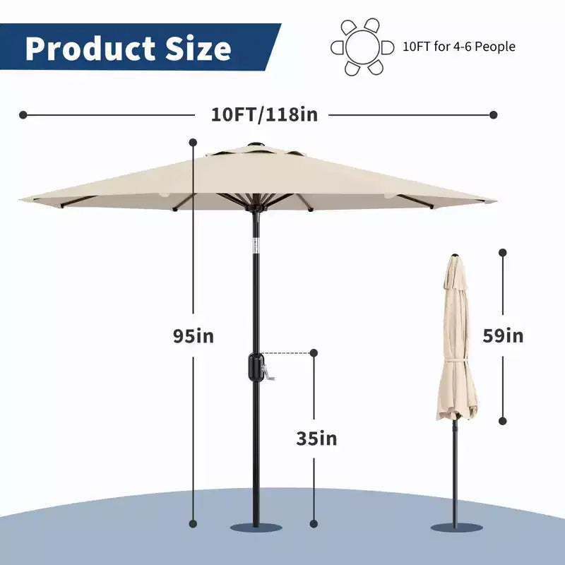 Parasol de patio de 3 mètres avec manivelle et bouton d'inclinaison. 8 baleines robustes, protection UV 50+, imperméable, parasol de jardin.