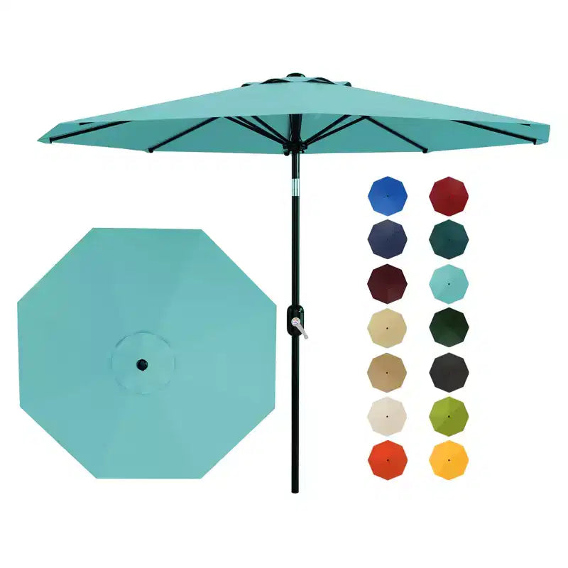 Parasol de patio 10 pi avec manivelle et inclinaison à bouton-poussoir, 8 baleines robustes, indice de protection solaire 50+, protection UV, parasol de marché extérieur étanche