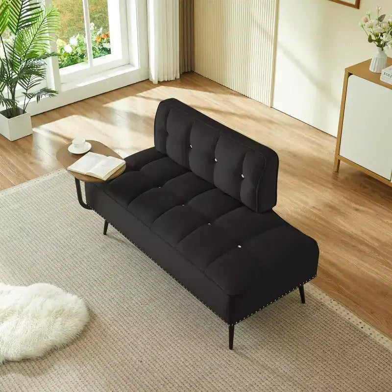 GDFStudio Lenee Causeuse en velours avec tablette pivotante à 360° et clous décoratifs