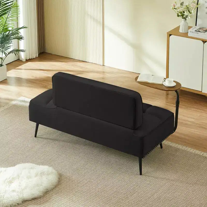 GDFStudio Lenee Causeuse en velours avec tablette pivotante à 360° et clous décoratifs