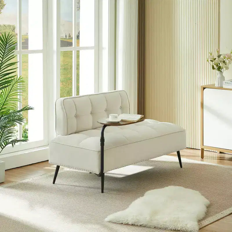 GDFStudio Lenee Causeuse en velours avec tablette pivotante à 360° et clous décoratifs