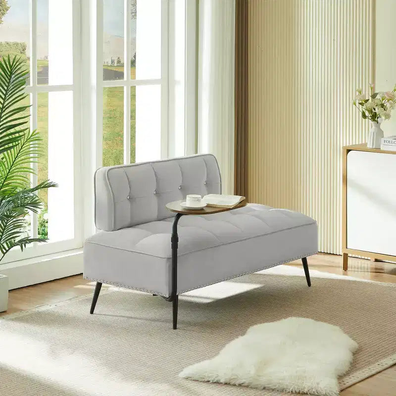 GDFStudio Lenee Causeuse en velours avec tablette pivotante à 360° et clous décoratifs