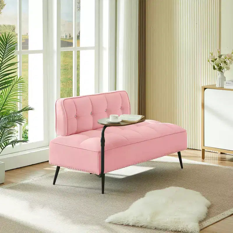 GDFStudio Lenee Causeuse en velours avec tablette pivotante à 360° et clous décoratifs