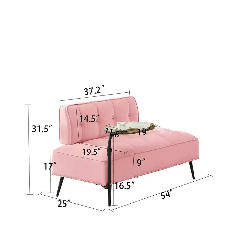 GDFStudio Lenee Causeuse en velours avec tablette pivotante à 360° et clous décoratifs