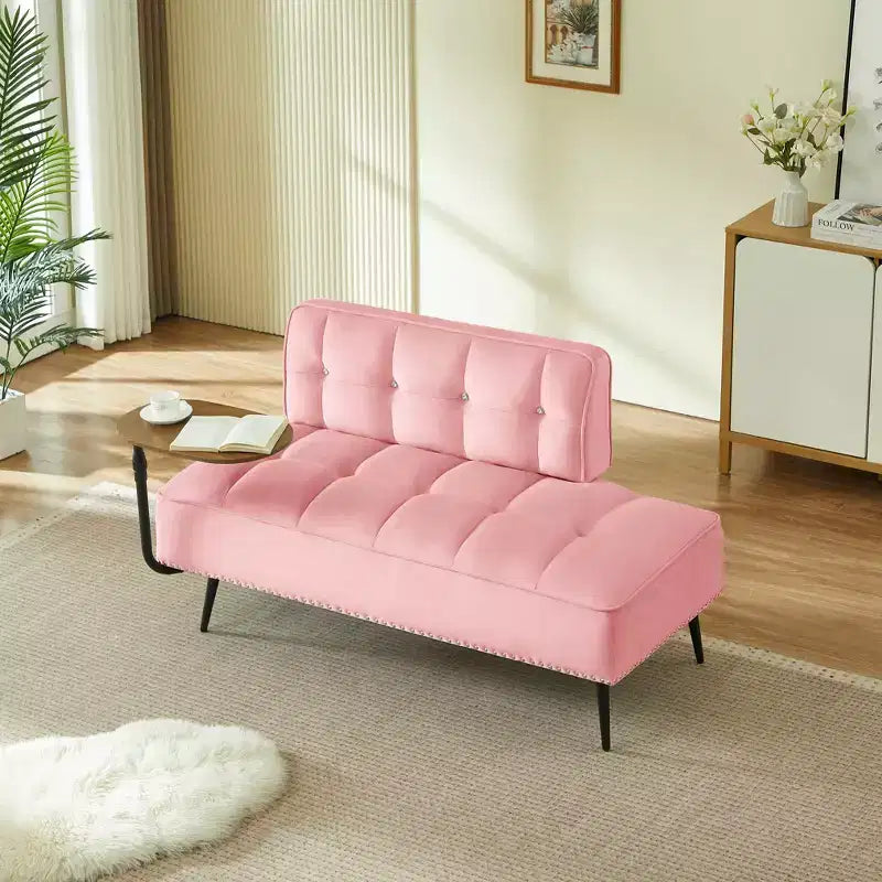GDFStudio Lenee Causeuse en velours avec tablette pivotante à 360° et clous décoratifs