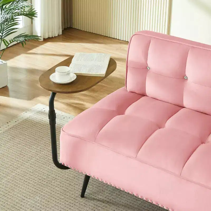 GDFStudio Lenee Causeuse en velours avec tablette pivotante à 360° et clous décoratifs