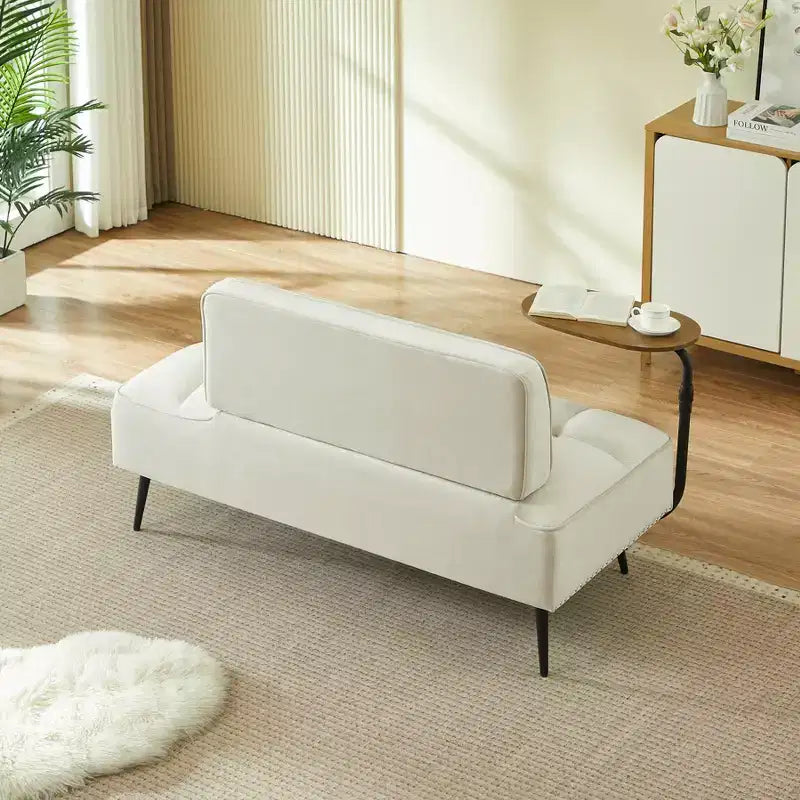 GDFStudio Lenee Causeuse en velours avec tablette pivotante à 360° et clous décoratifs