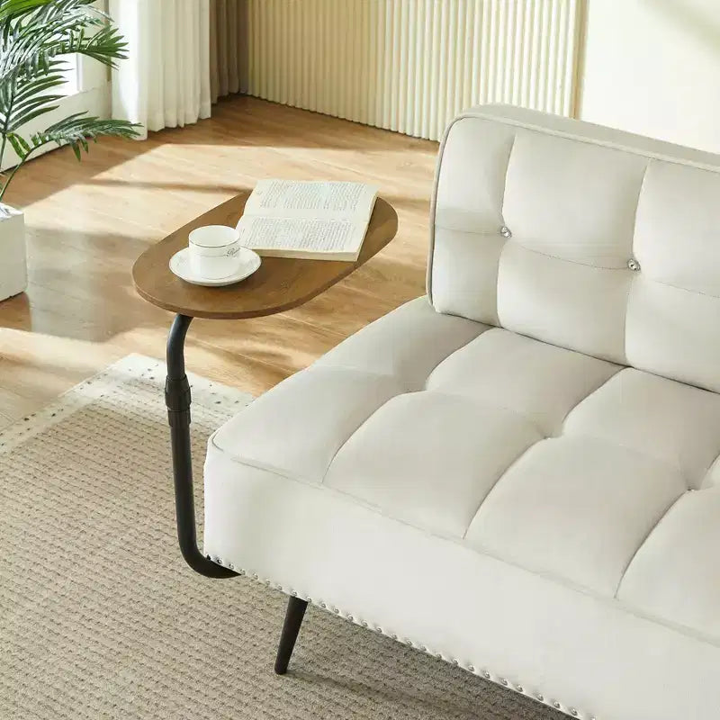 GDFStudio Lenee Causeuse en velours avec tablette pivotante à 360° et clous décoratifs