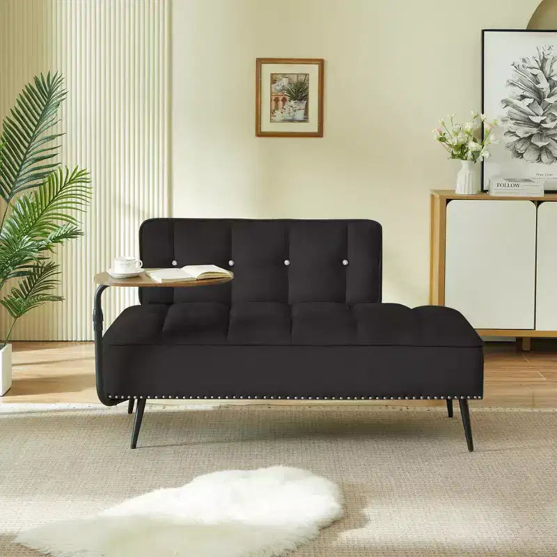 GDFStudio Lenee Causeuse en velours avec tablette pivotante à 360° et clous décoratifs